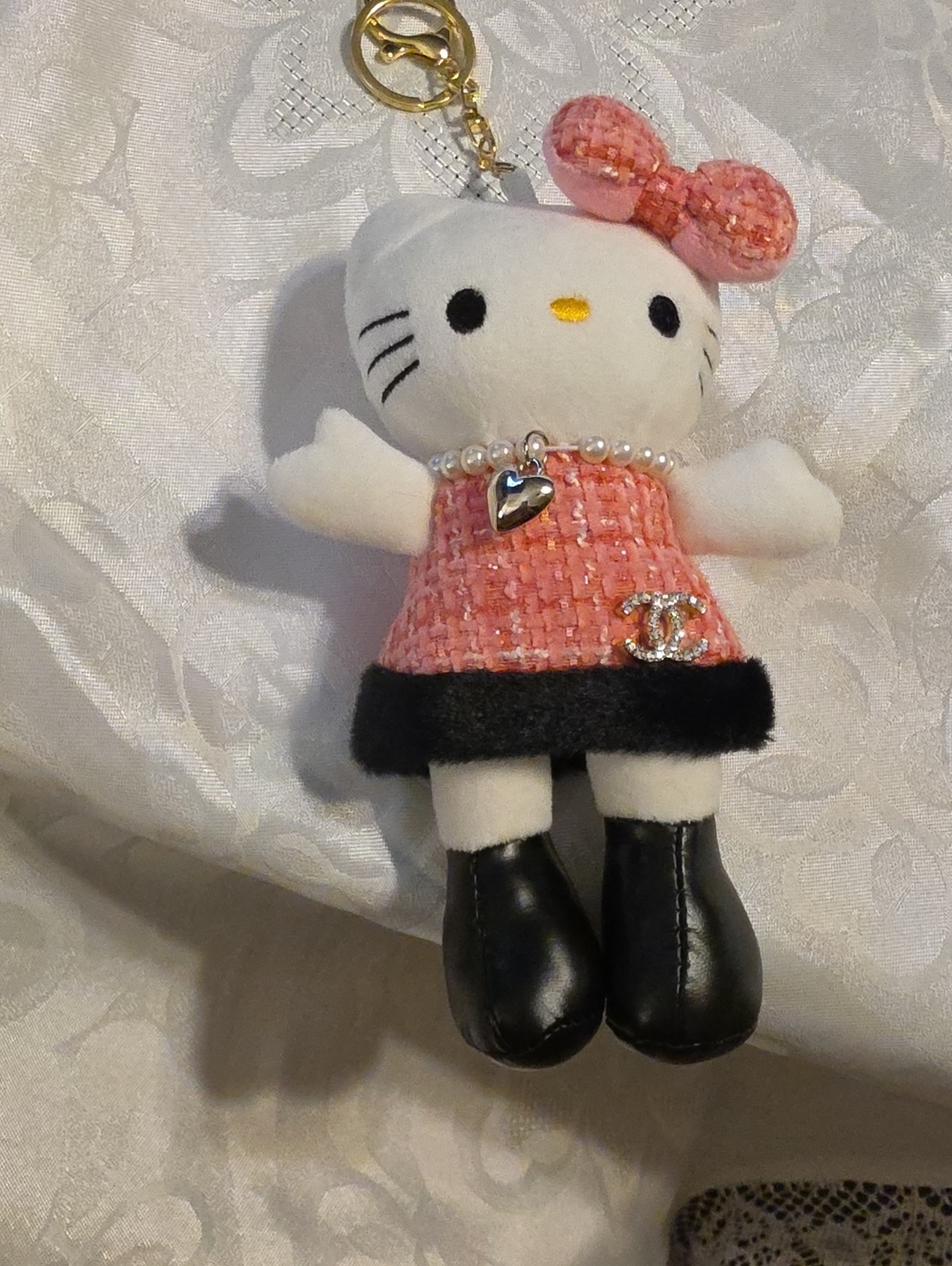 Pink Tweed Fashion Hello Kitty Bag Charm